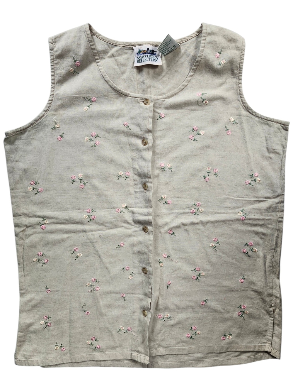Vintage Northern Reflections Linen Blend Embroidered Floral Tank Top